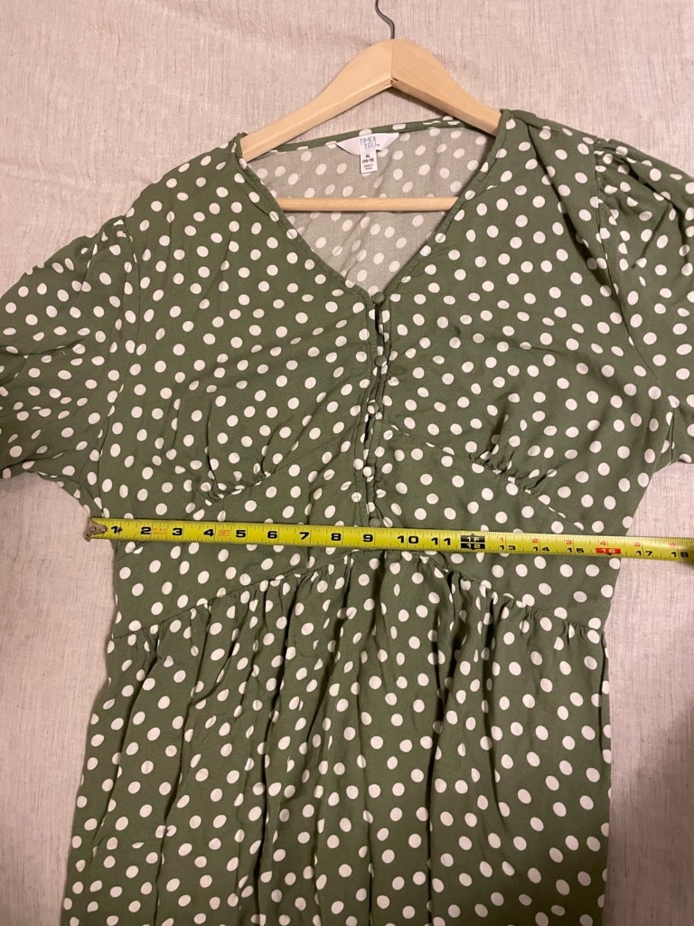 Time and Tru - Olive Green Polka Dot Midi Dress - Size XL - Picture 7 of 8
